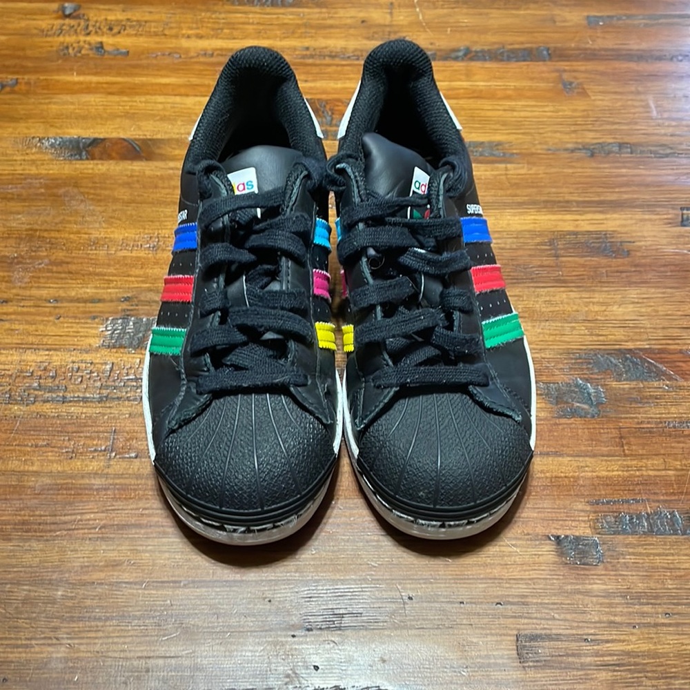 back and colorful adidas shoes
